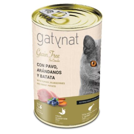 Gatynat Esterilizado sem grãos com peru, mirtilos e batata doce 400g wepet gato
