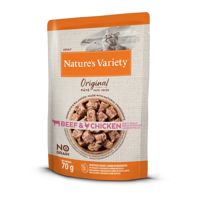 nature's variety wet cat original no grain vaca e frango paté 70gr